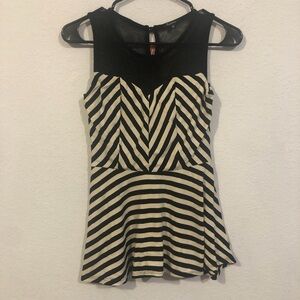 Monteau Black and Cream Striped Peplum Top